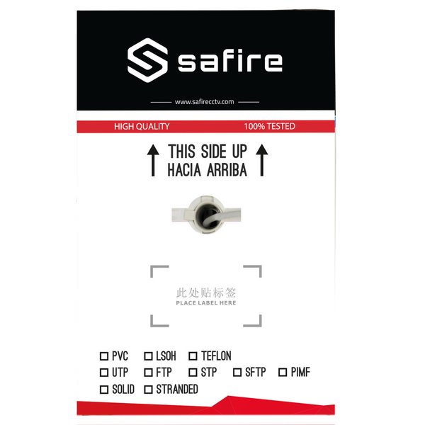 UTP5E-300-H  Cable UTP libre de halógenos Safire Categoría 5E Rollo de 306 metros Cubierta gris