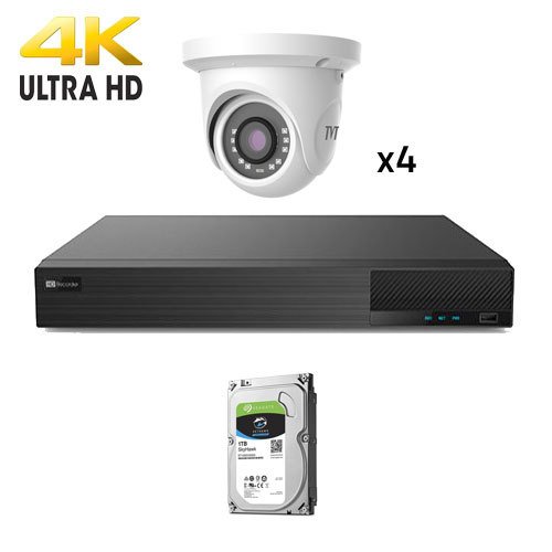 KIT-TVT-4K-1  Kit CCTV 4 cámaras Domo Preconfigurado TVT 4K
