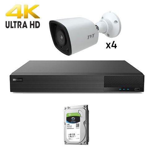 KIT-TVT-4K-3       Kit CCTV 4 cámaras Bullet Preconfigurado TVT 4K