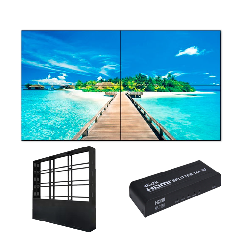 KIT-VIDEOWALL55-2X2-FLOOR-V2   Kit de Videowall completo Monitores LED 55" Soporte y HDMI splitter