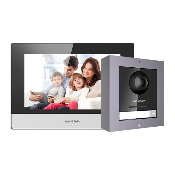 DS-KIS602(B)  Kit de videoportero Tecnología IP Incluye placa y monitor Switch PoE y microSD